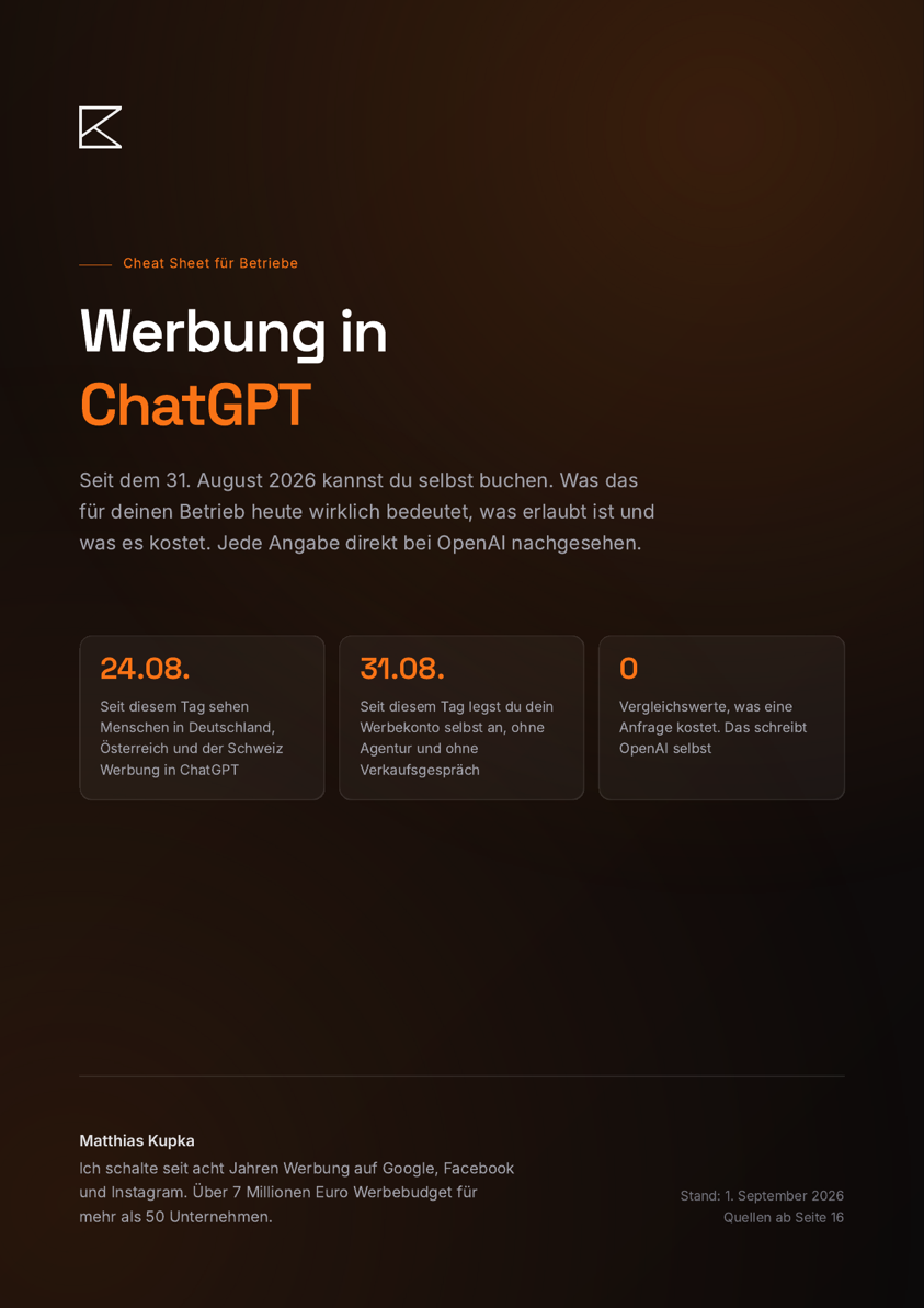 Titelseite des Cheat Sheets Werbung in ChatGPT